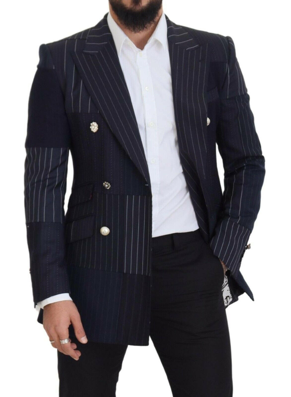 Dolce & Gabbana Blue Wool Patchwork Double Breasted Blazer -   -  Dolce & Gabbana.