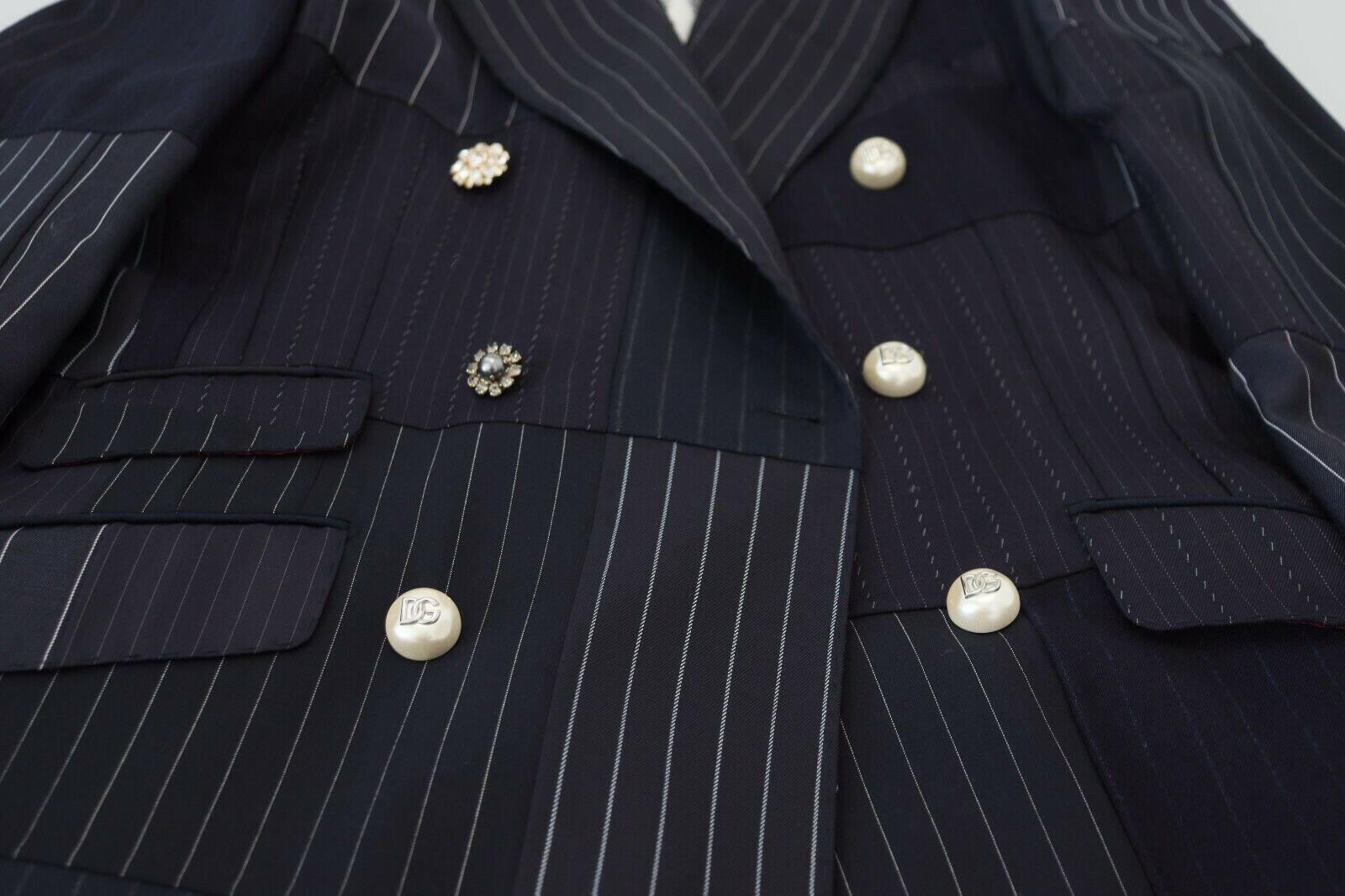 Dolce & Gabbana Blue Wool Patchwork Double Breasted Blazer -   -  Dolce & Gabbana.