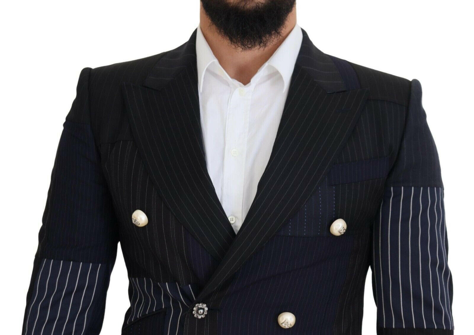 Dolce & Gabbana Blue Wool Patchwork Double Breasted Blazer -   -  Dolce & Gabbana.