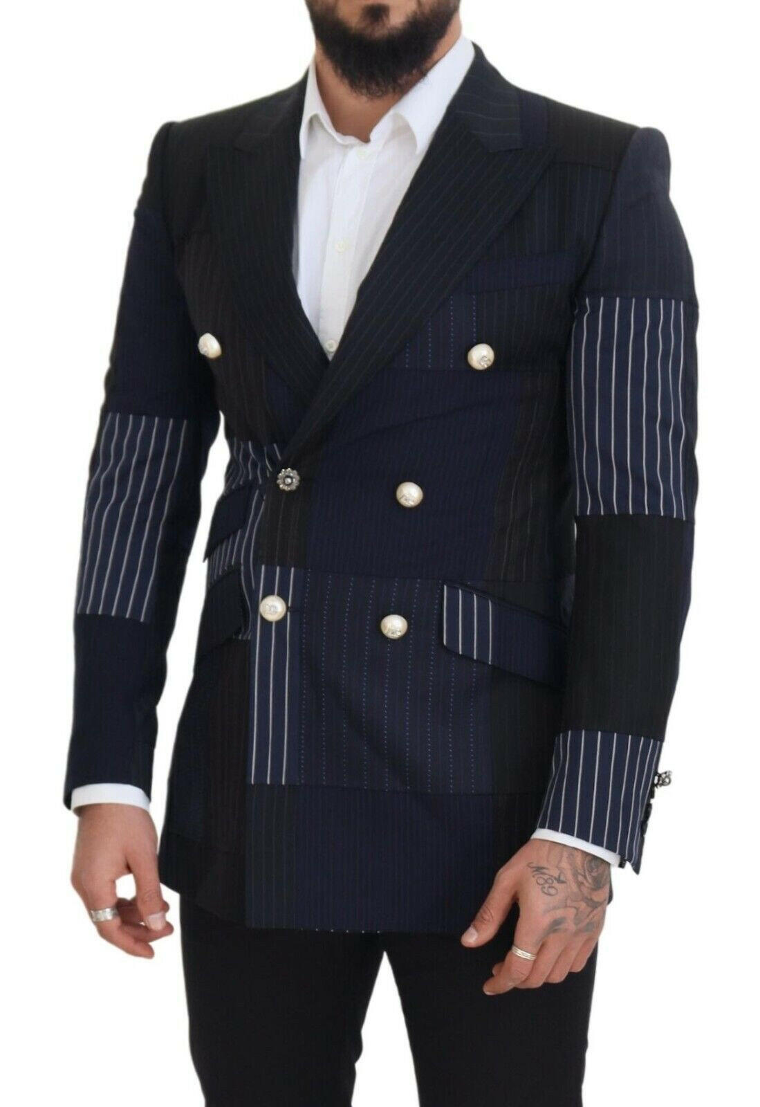 Dolce & Gabbana Blue Wool Patchwork Double Breasted Blazer -   -  Dolce & Gabbana.