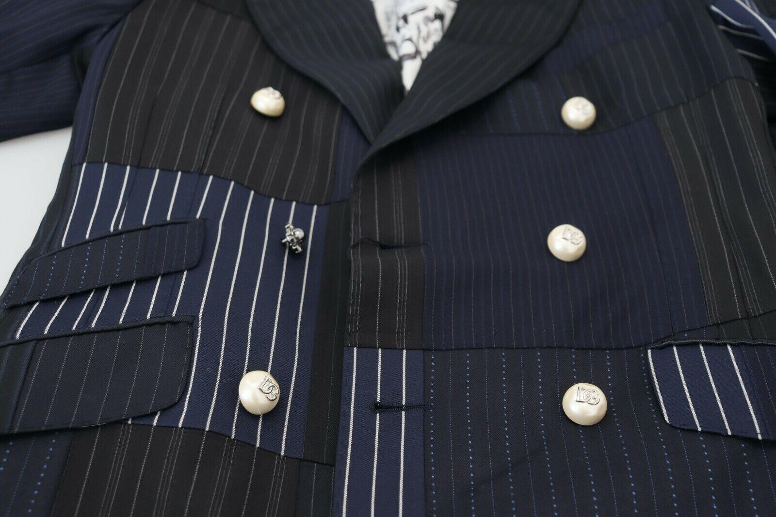 Dolce & Gabbana Blue Wool Patchwork Double Breasted Blazer -   -  Dolce & Gabbana.