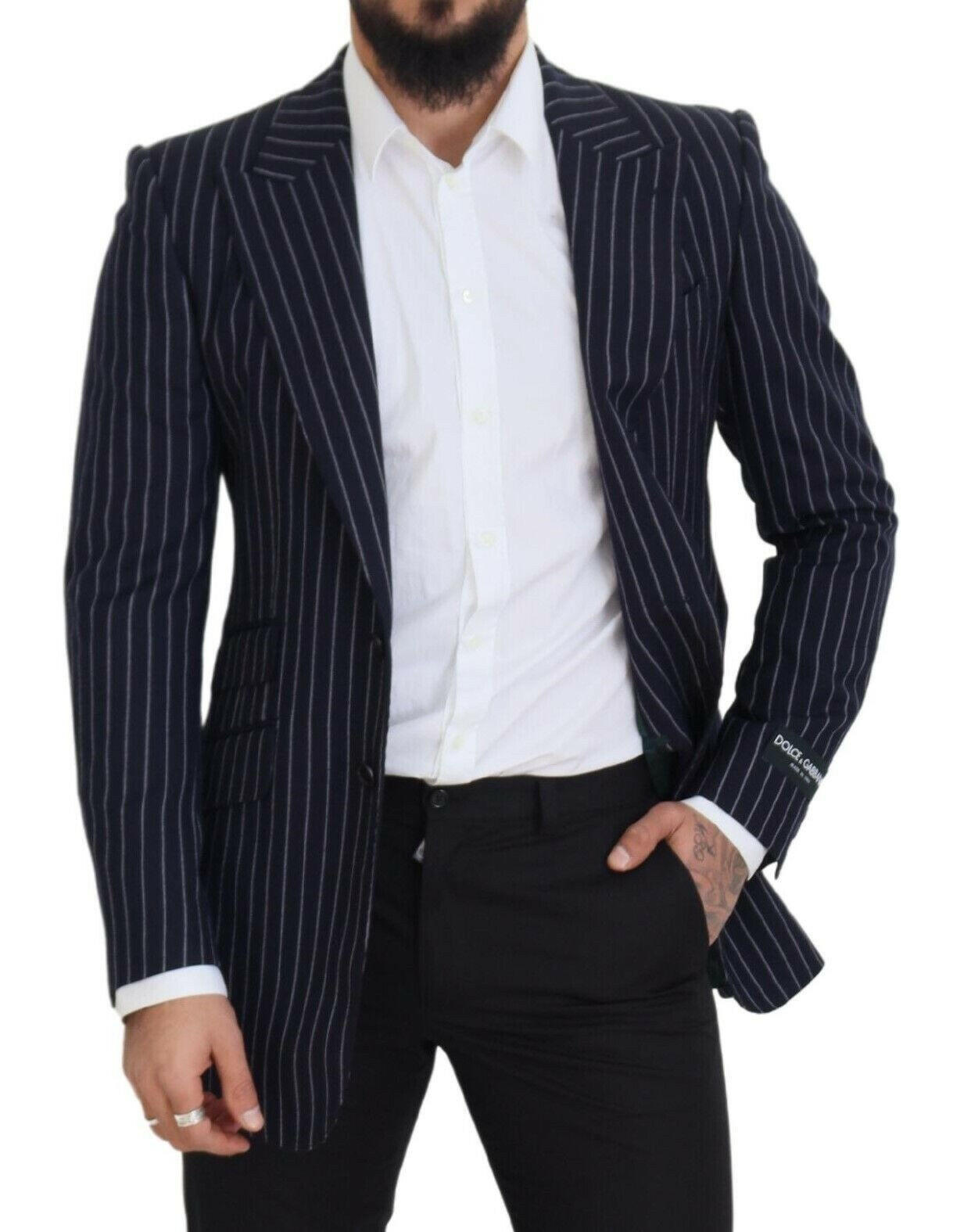 Dolce & Gabbana Dark Blue Stripe Wool Single Breasted Blazer -   -  Dolce & Gabbana.