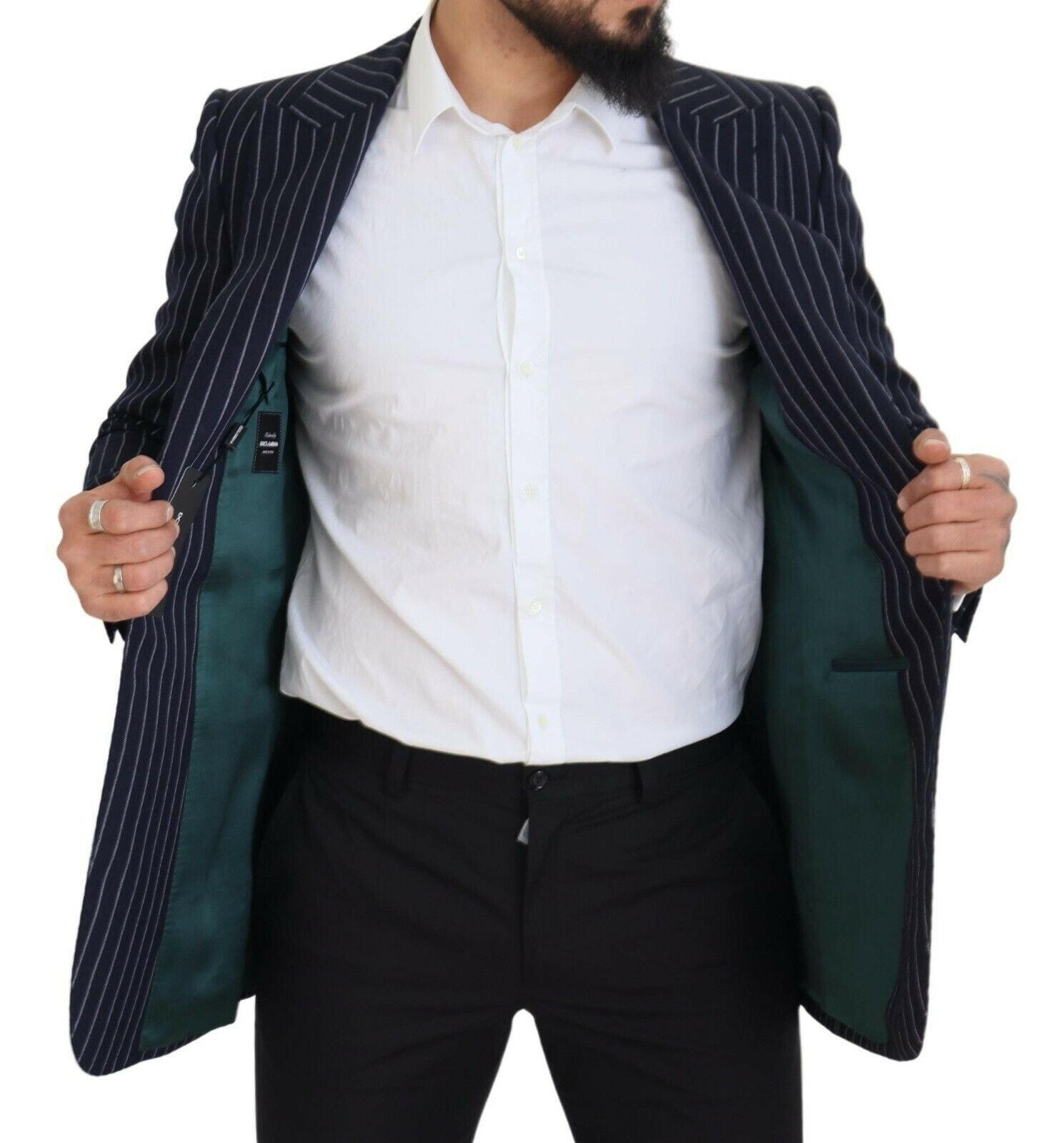 Dolce & Gabbana Dark Blue Stripe Wool Single Breasted Blazer -   -  Dolce & Gabbana.