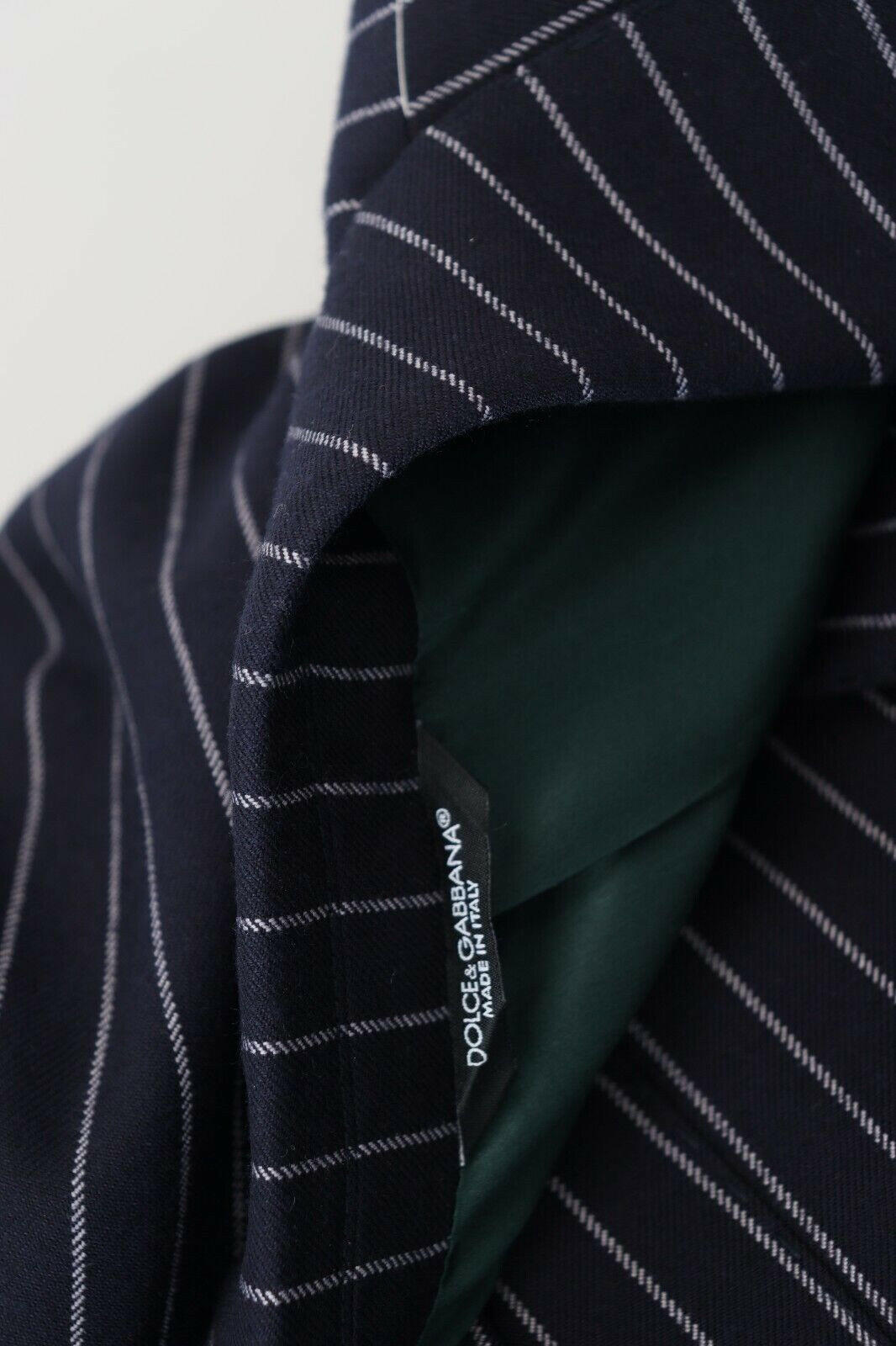 Dolce & Gabbana Dark Blue Stripe Wool Single Breasted Blazer -   -  Dolce & Gabbana.