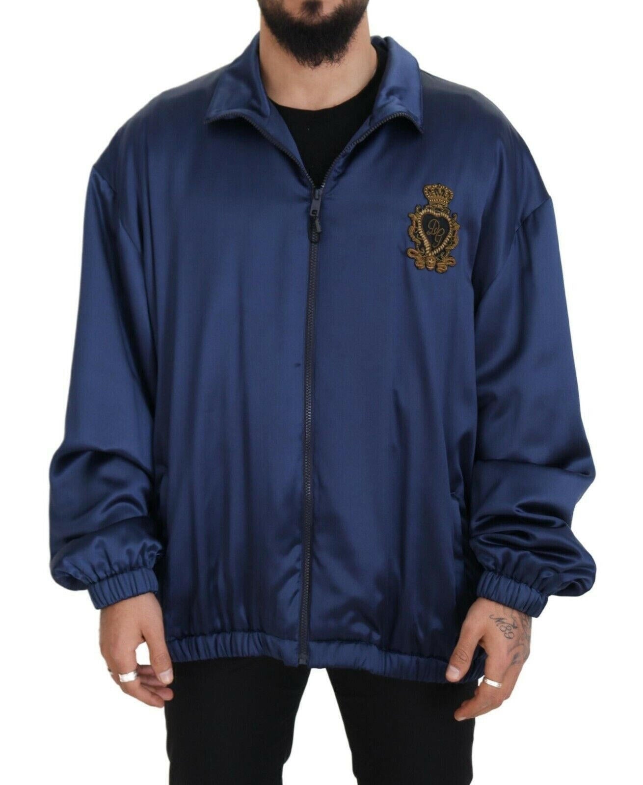 Dolce & Gabbana Blue Heraldic Patch Full Zip KHALED Jacket -   -  Dolce & Gabbana.