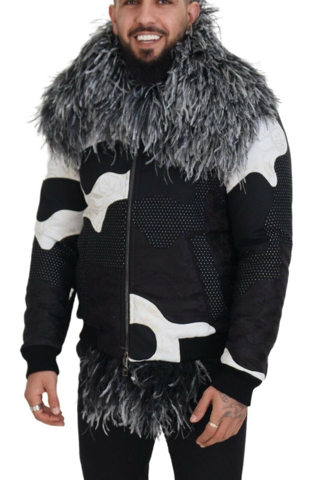 Dolce & Gabbana Black White Fur Shearling Full Zip Jacket -   -  Dolce & Gabbana.