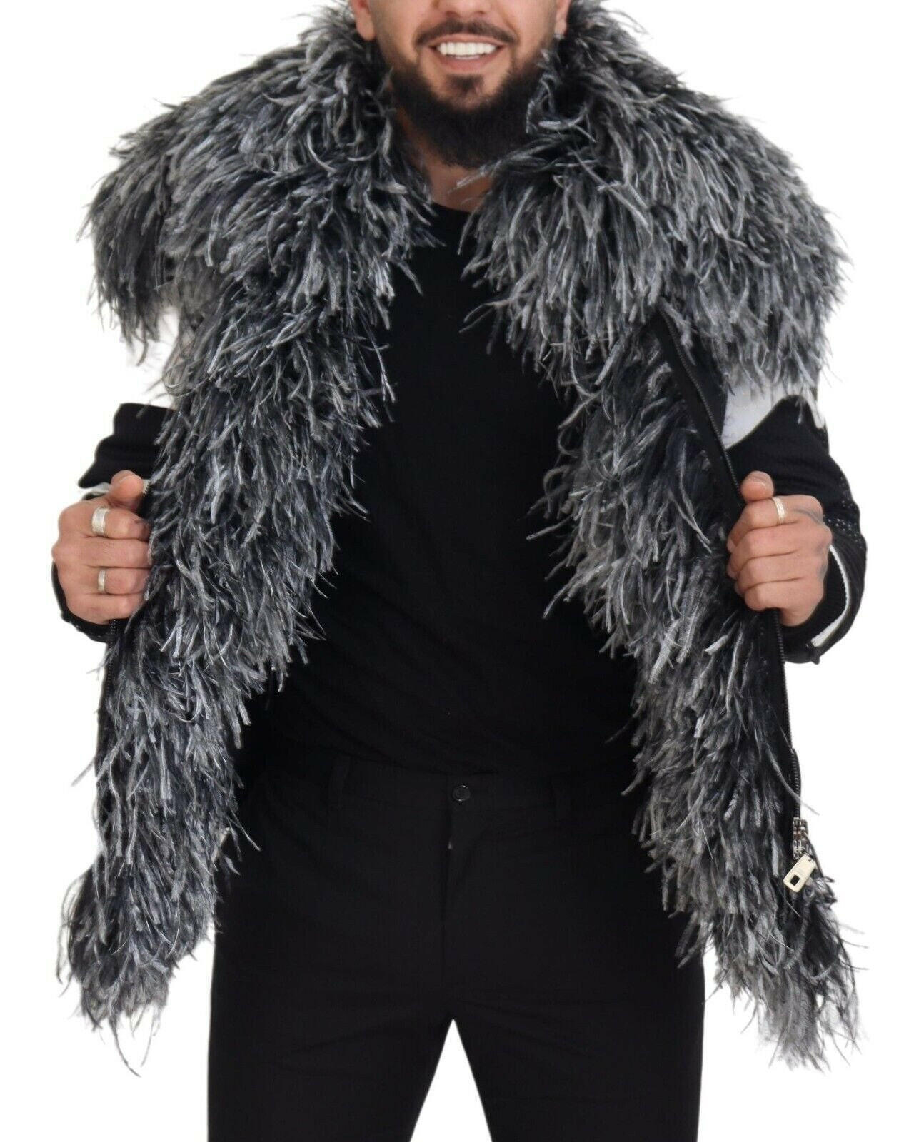 Dolce & Gabbana Black White Fur Shearling Full Zip Jacket -   -  Dolce & Gabbana.