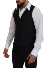 Dolce & Gabbana Black Virgin Wool Waistcoat Formal Dress Vest -  Vests for Men Suits -  Dolce & Gabbana.