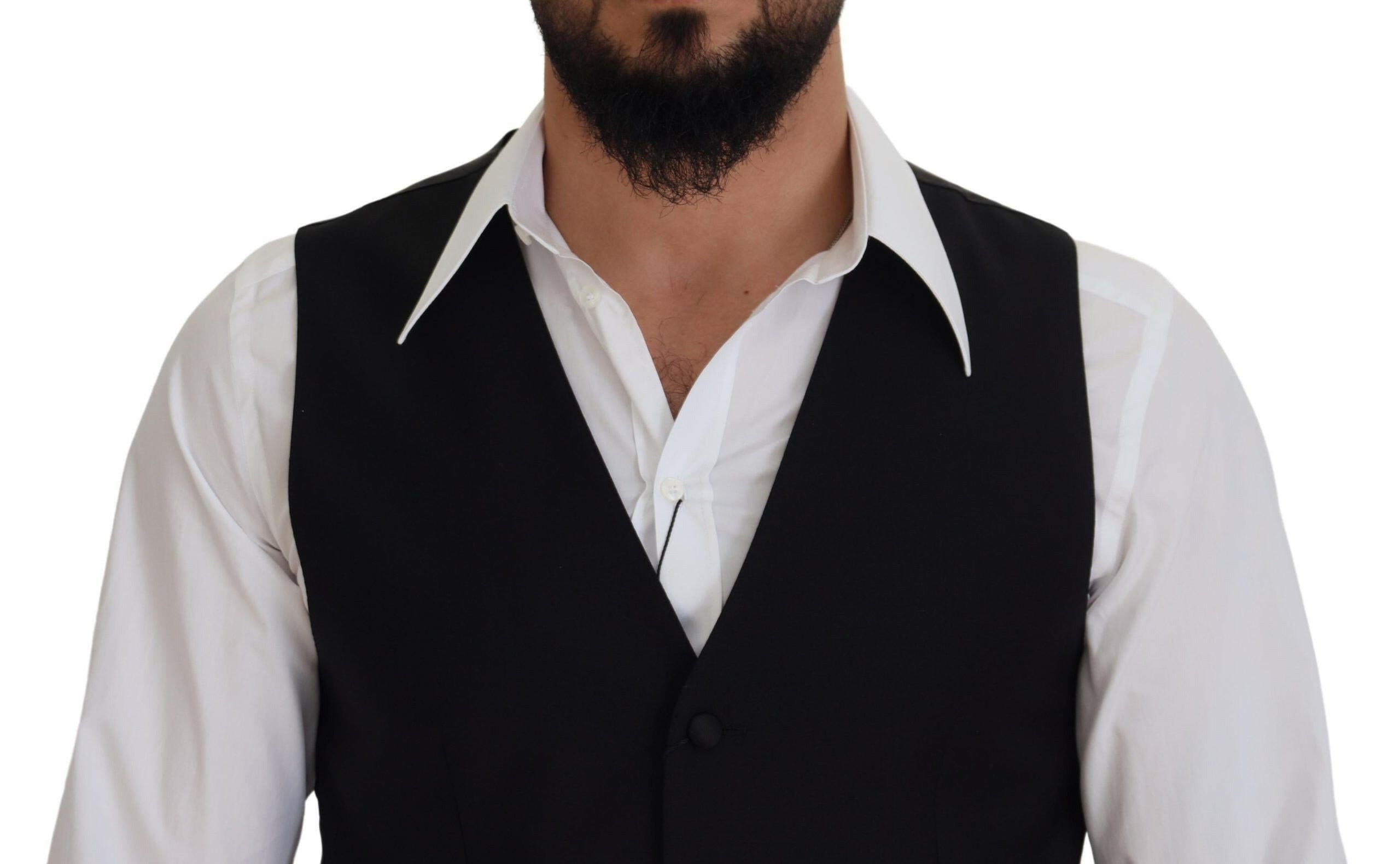Dolce & Gabbana Black Virgin Wool Waistcoat Formal Dress Vest -  Vests for Men Suits -  Dolce & Gabbana.