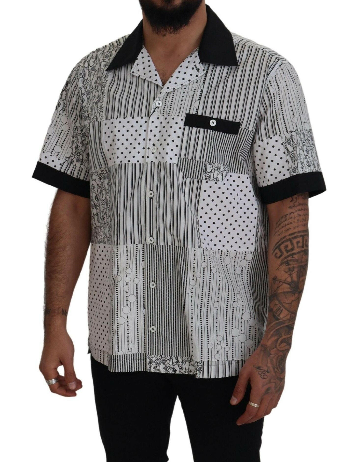 Dolce & Gabbana White Black Patterned Button Down Shirt -   -  Dolce & Gabbana.