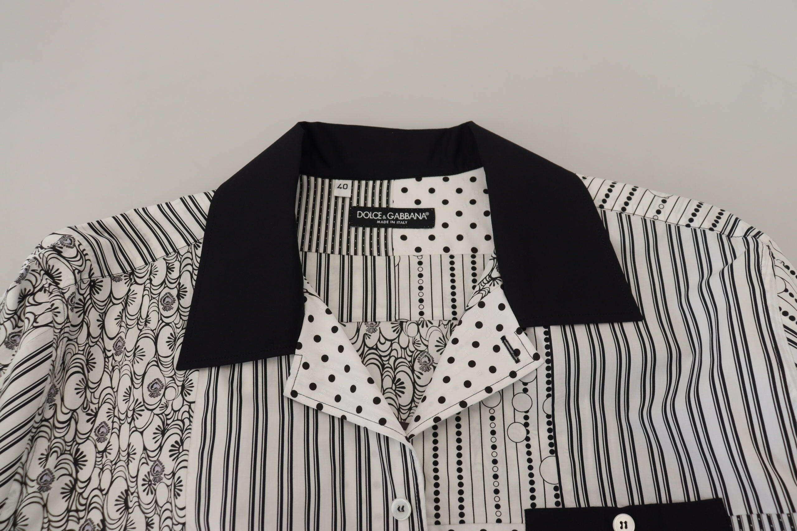 Dolce & Gabbana White Black Patterned Button Down Shirt -   -  Dolce & Gabbana.