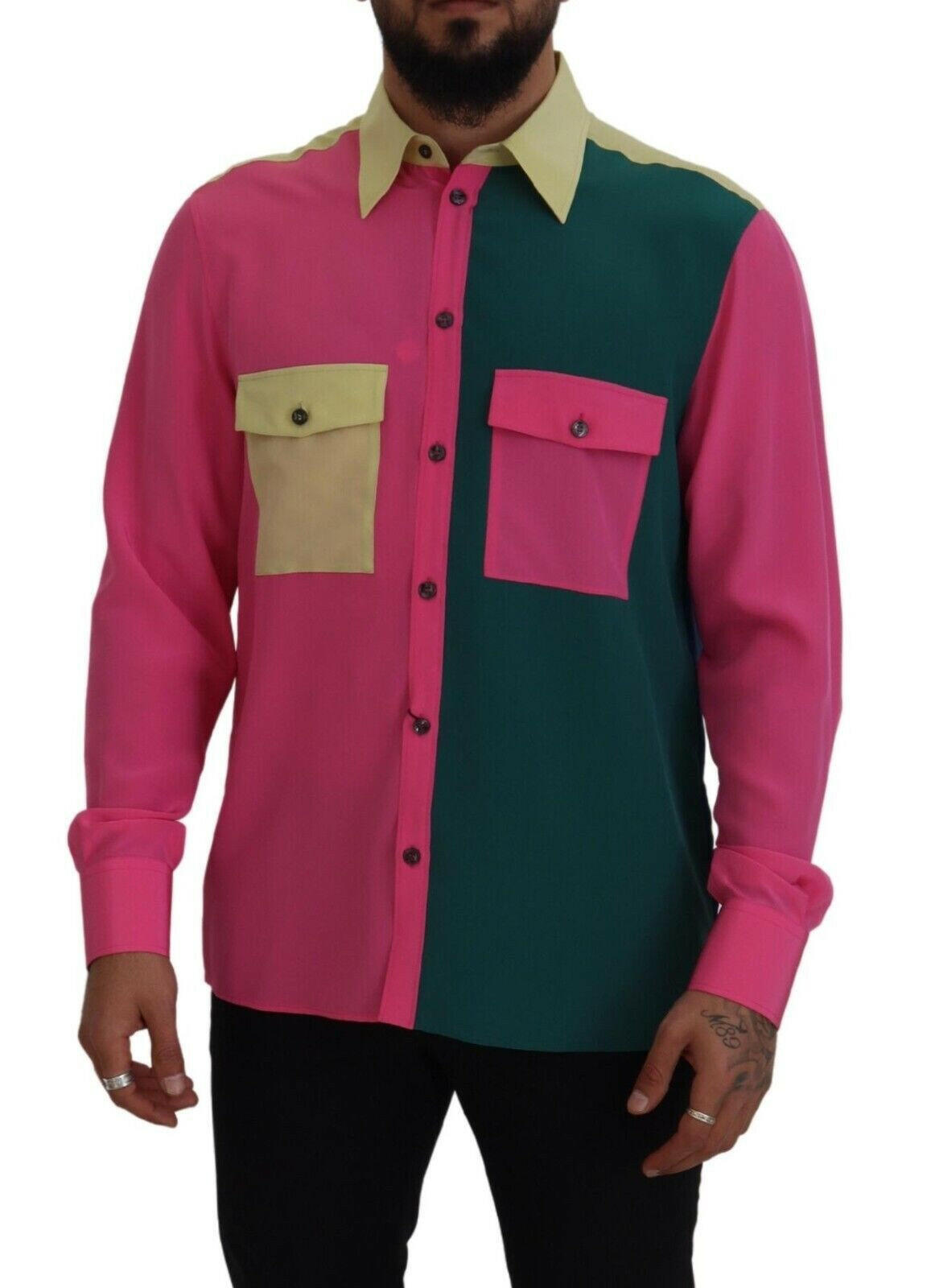 Dolce & Gabbana Multicolor Patchwork Silk Button Down Shirt -   -  Dolce & Gabbana.