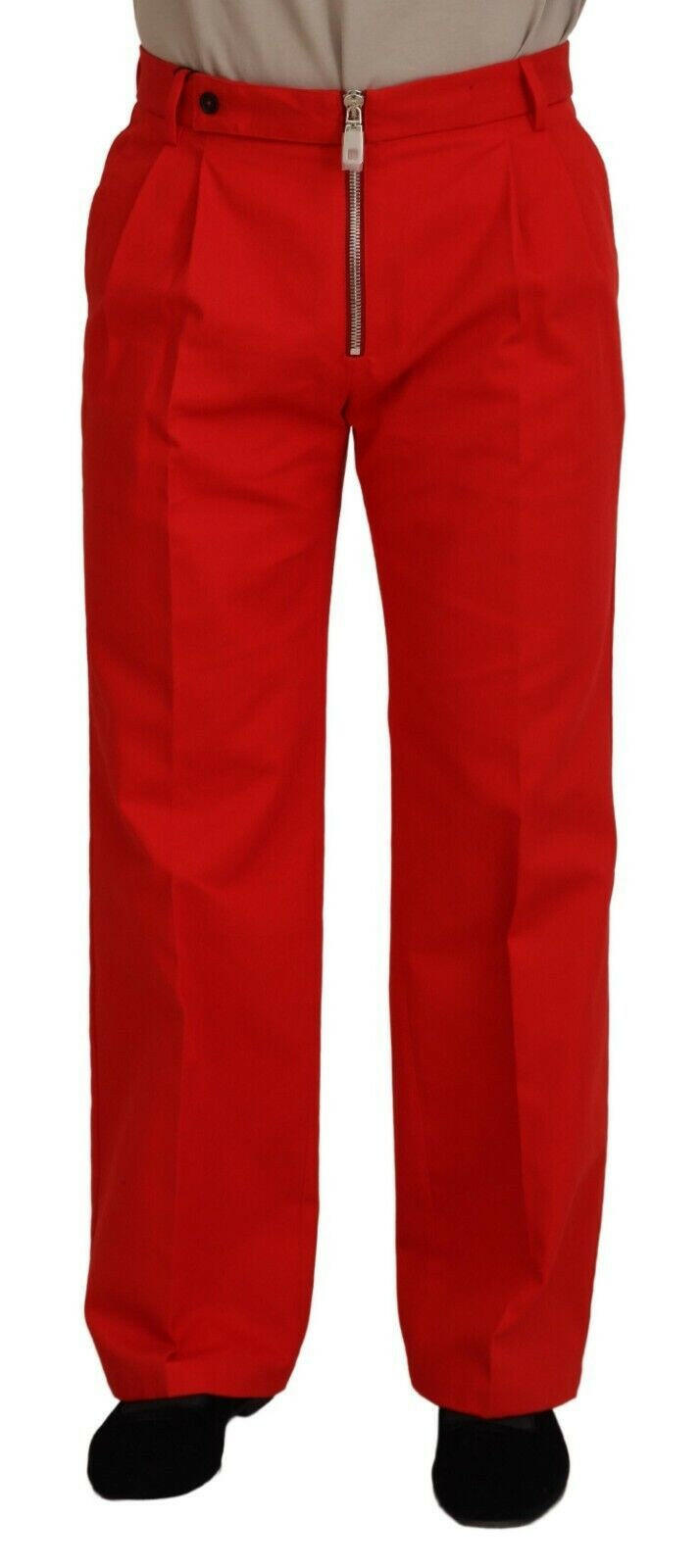 Dolce & Gabbana Red Straight Fit Men Trousers Cotton Pants -   -  Dolce & Gabbana.