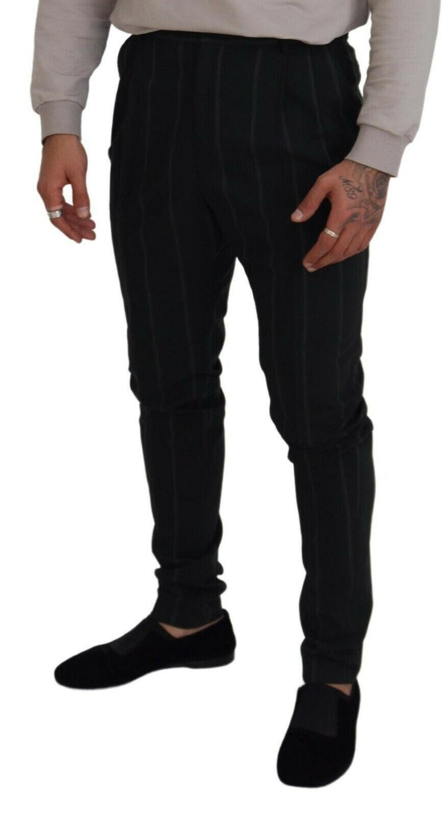 Dolce & Gabbana Black Striped Men Trousers Cotton Pants -   -  Dolce & Gabbana.