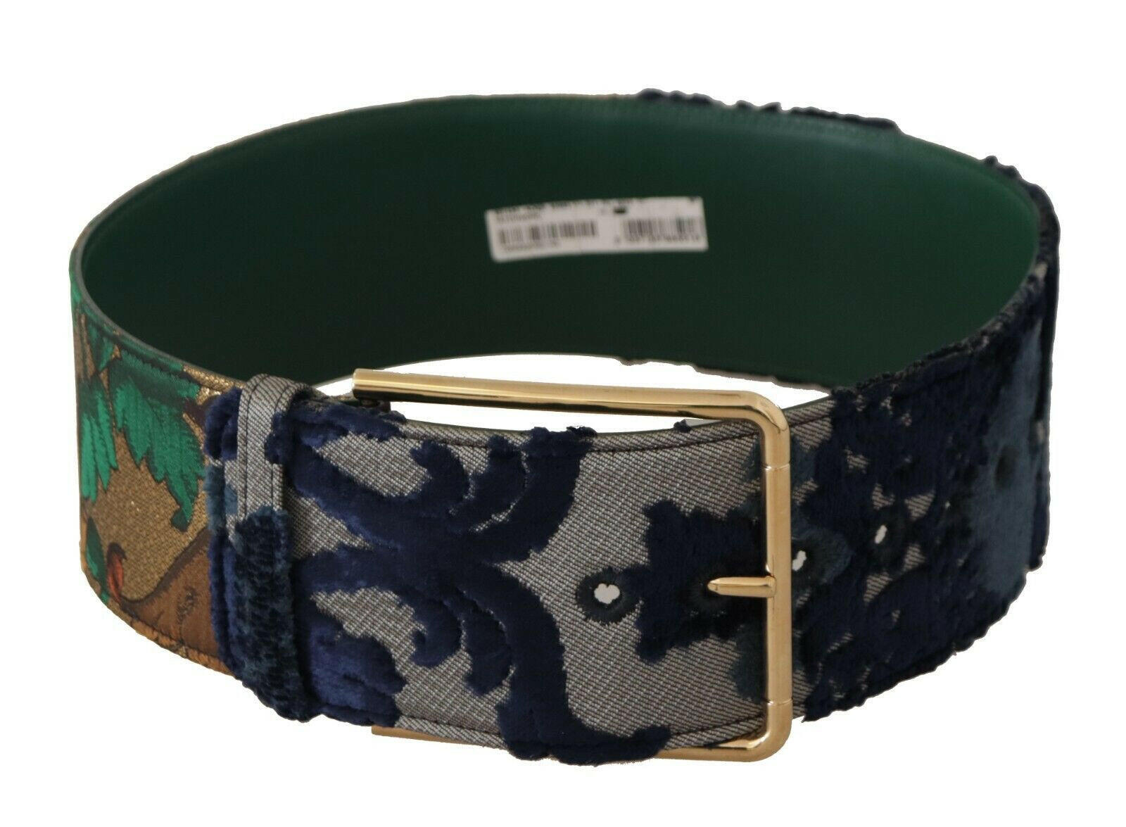 Dolce & Gabbana Green Jaquard Embroid Leather Gold Metal Belt -   -  Dolce & Gabbana.