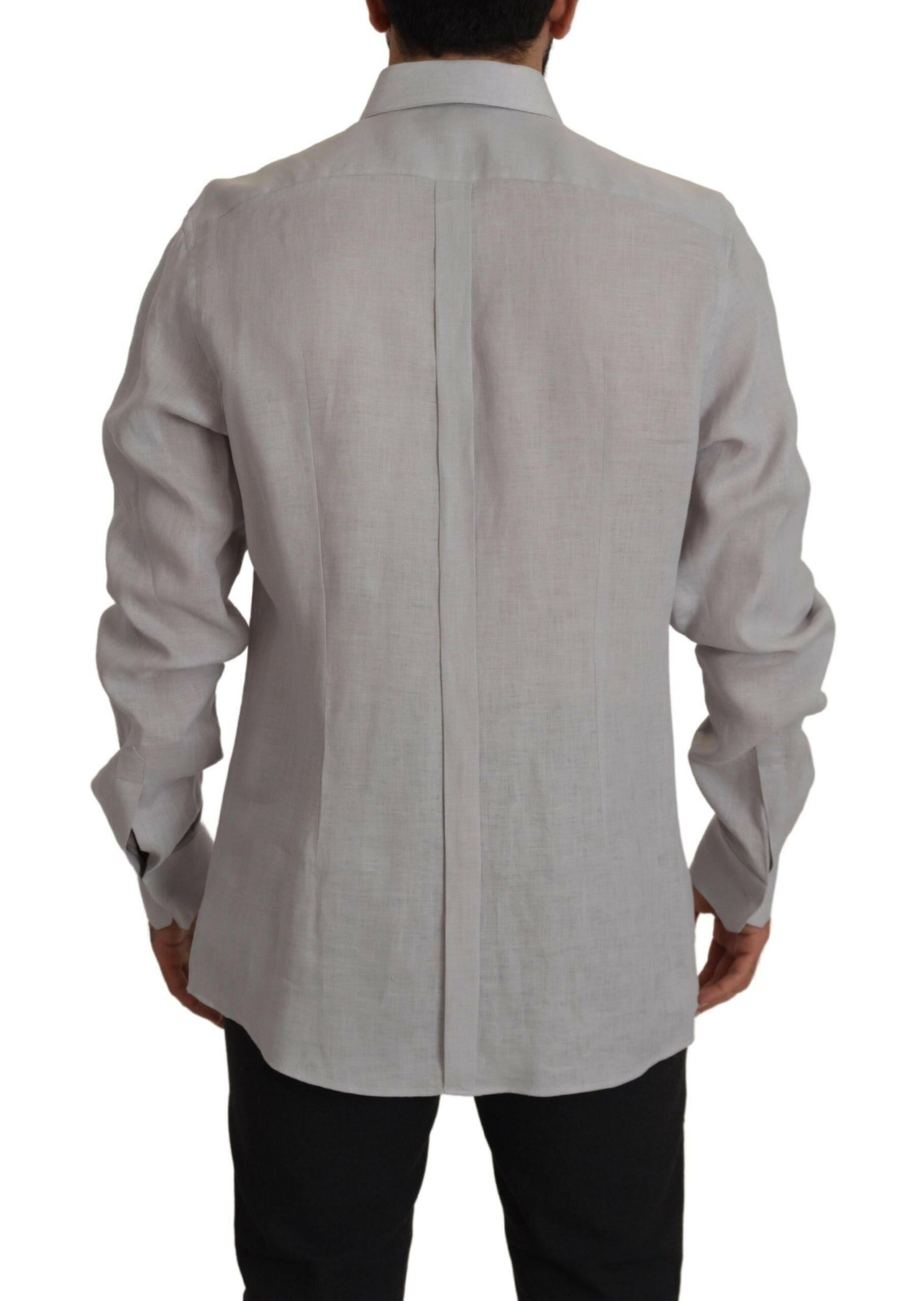 Dolce & Gabbana Gray Linen Long Sleeves Formal GOLD Shirt -   -  Dolce & Gabbana.