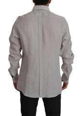 Dolce & Gabbana Gray Linen Long Sleeves Formal GOLD Shirt -   -  Dolce & Gabbana.