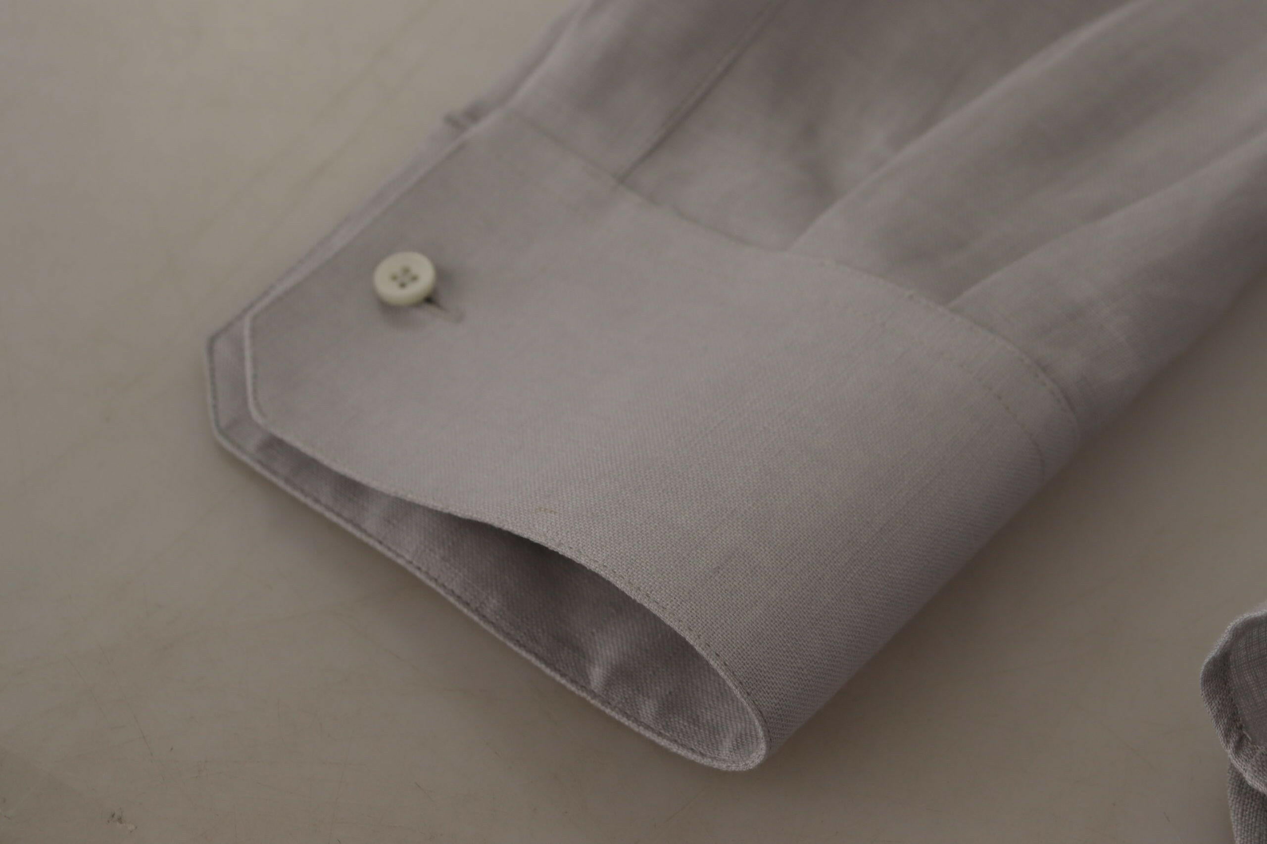 Dolce & Gabbana Gray Linen Long Sleeves Formal GOLD Shirt -   -  Dolce & Gabbana.