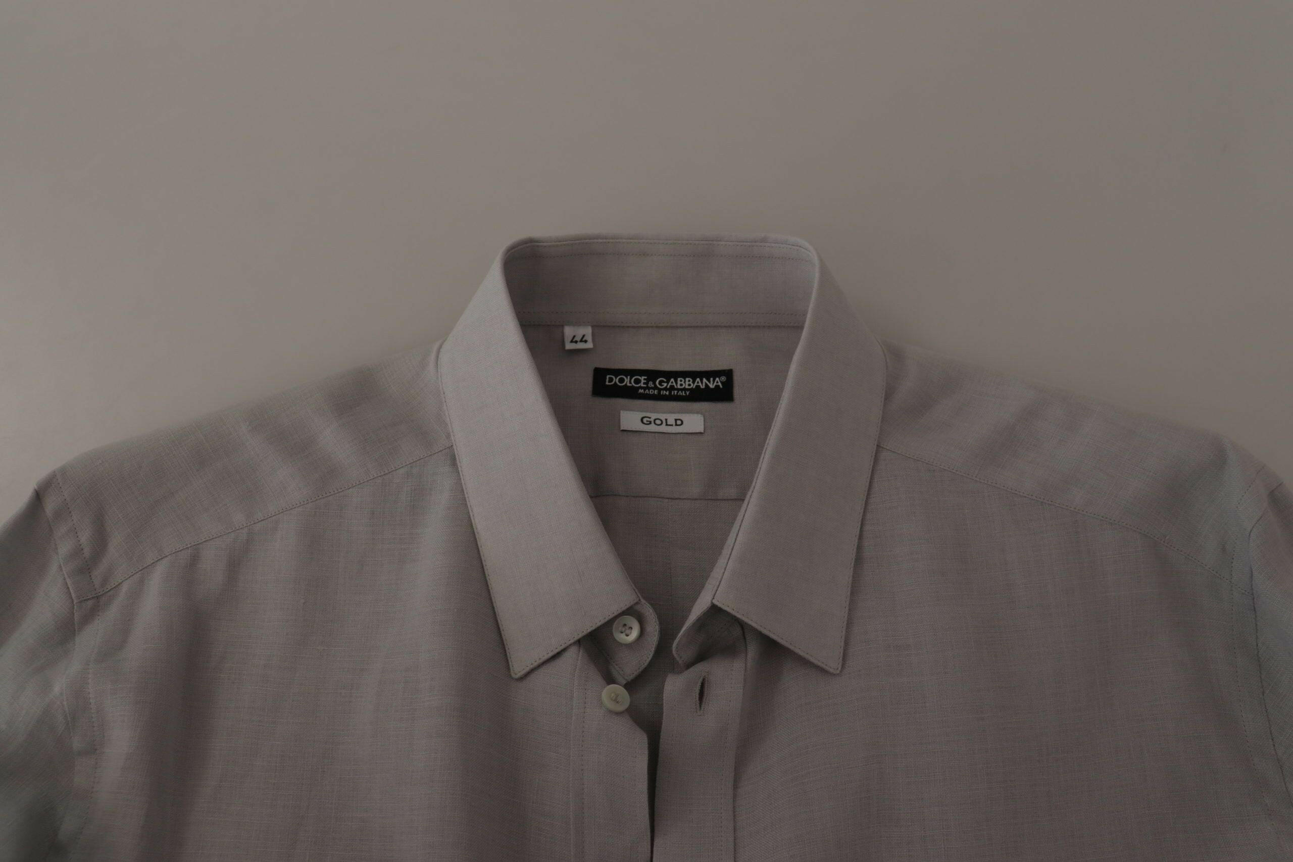 Dolce & Gabbana Gray Linen Long Sleeves Formal GOLD Shirt -   -  Dolce & Gabbana.