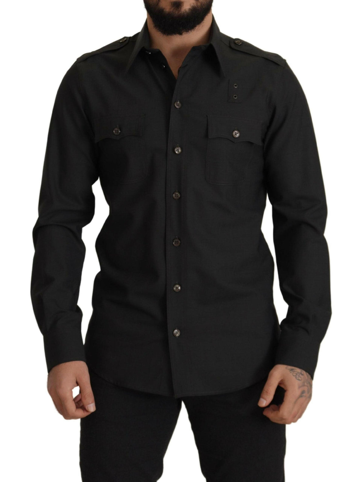 Dolce & Gabbana Dark Green Cotton Slim Fit Casual Men Shirt -   -  Dolce & Gabbana.
