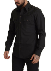 Dolce & Gabbana Dark Green Cotton Slim Fit Casual Men Shirt -   -  Dolce & Gabbana.