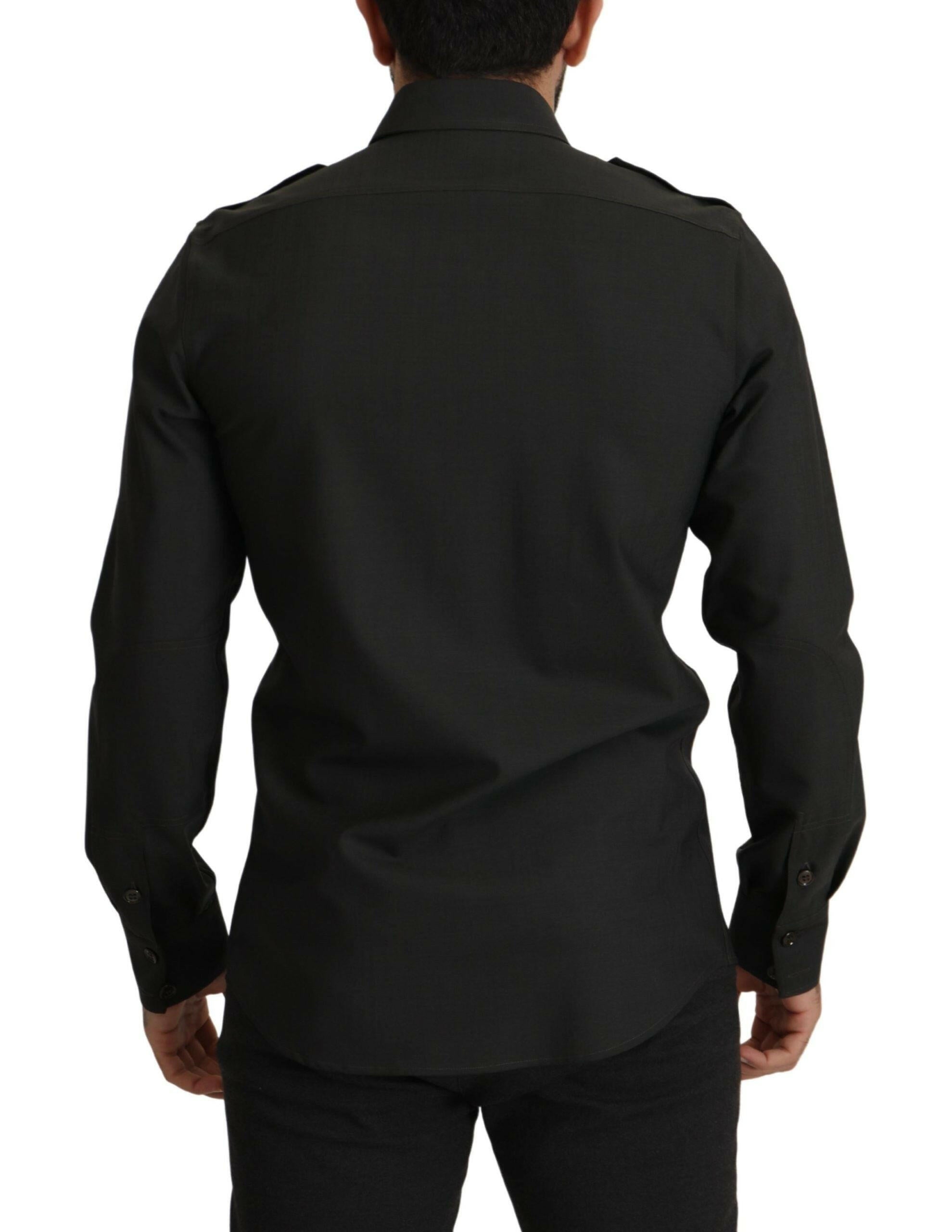 Dolce & Gabbana Dark Green Cotton Slim Fit Casual Men Shirt -   -  Dolce & Gabbana.