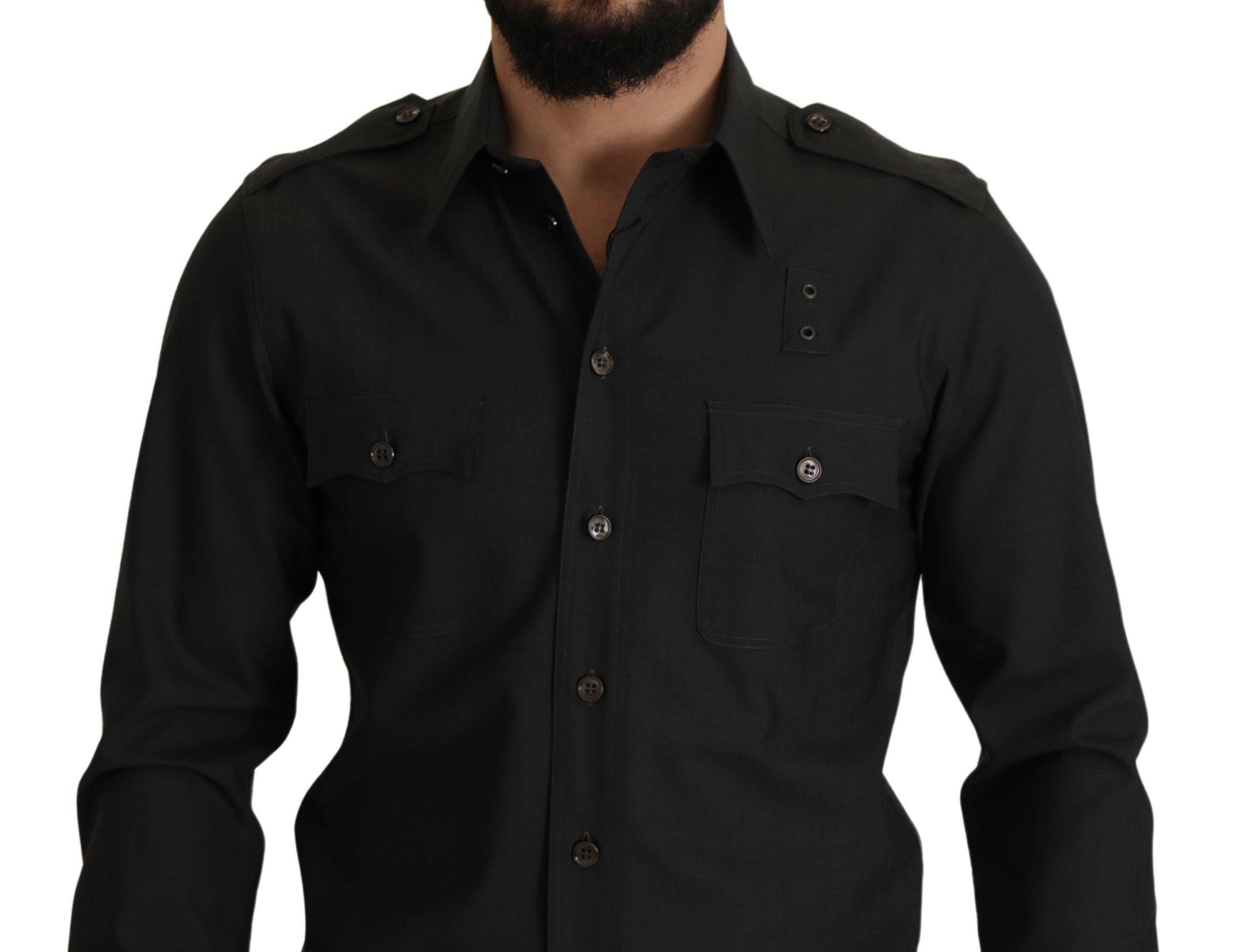 Dolce & Gabbana Dark Green Cotton Slim Fit Casual Men Shirt -   -  Dolce & Gabbana.