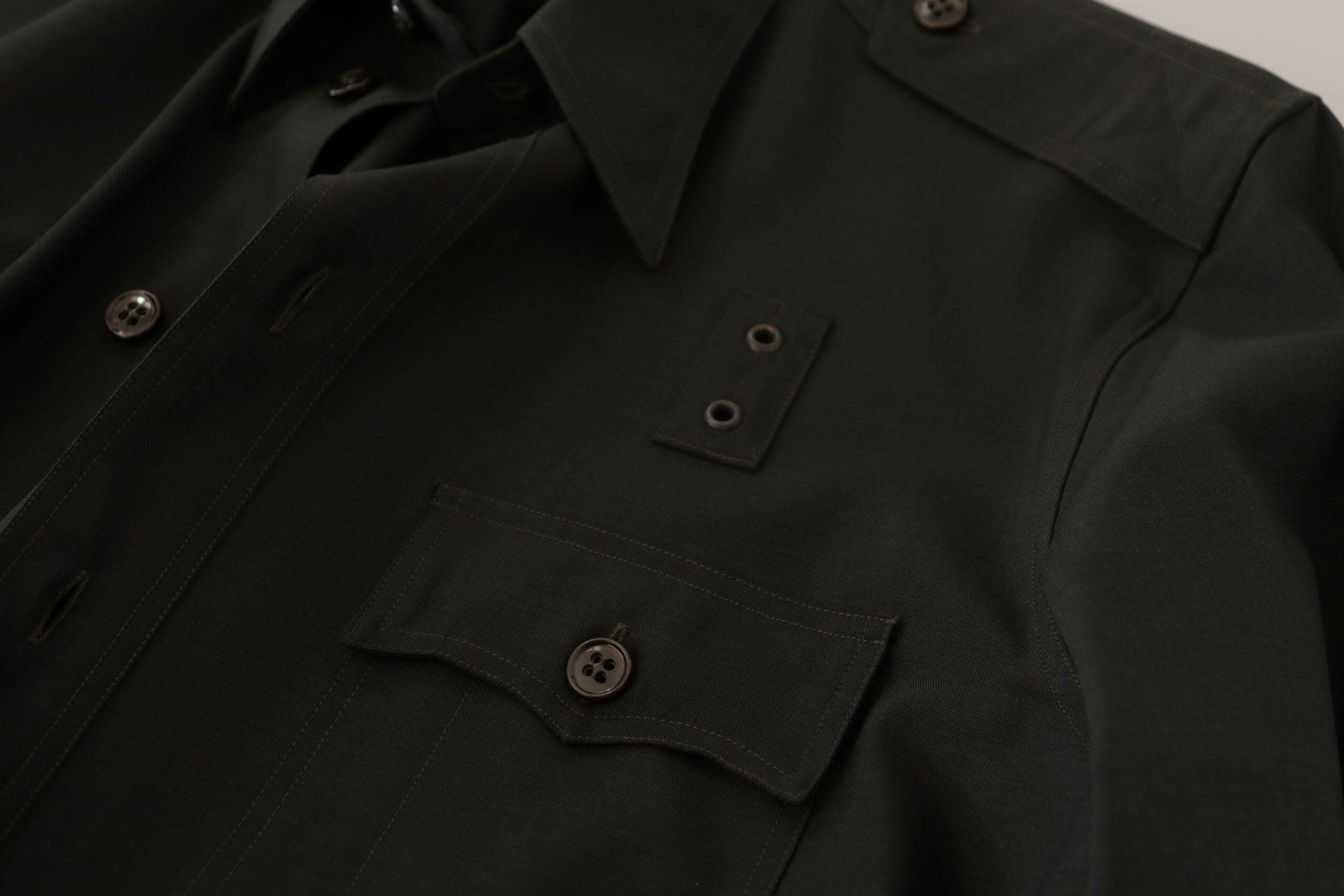 Dolce & Gabbana Dark Green Cotton Slim Fit Casual Men Shirt -   -  Dolce & Gabbana.