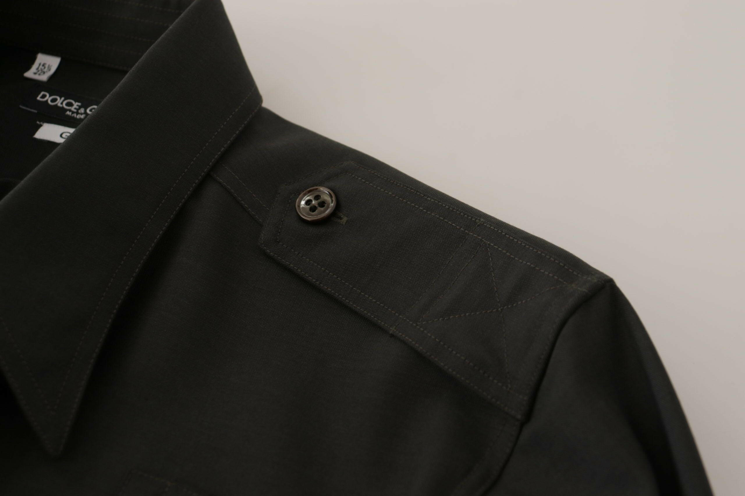 Dolce & Gabbana Dark Green Cotton Slim Fit Casual Men Shirt -   -  Dolce & Gabbana.
