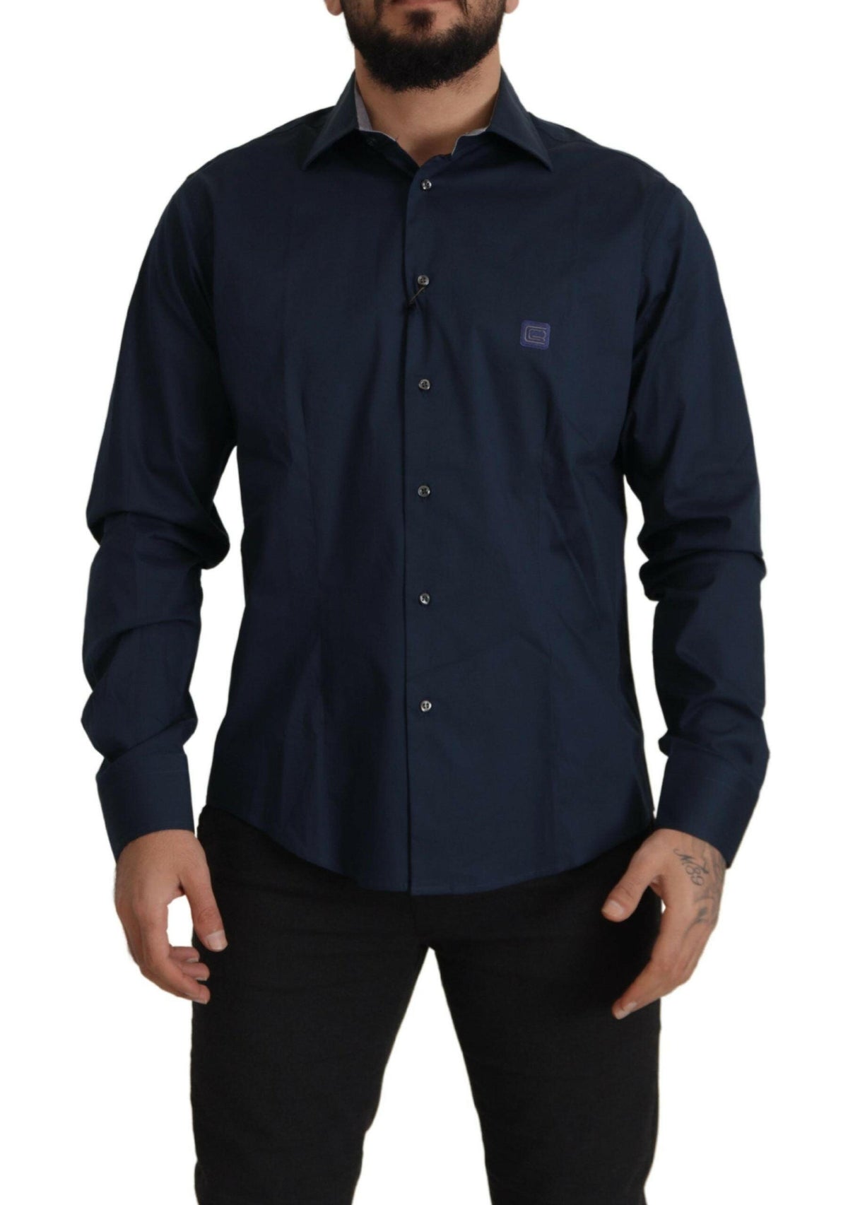 Roberto Cavalli Navy Blue Cotton Dress Formal Shirt -   -  Roberto Cavalli.