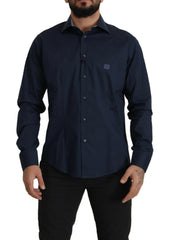 Roberto Cavalli Navy Blue Cotton Dress Formal Shirt -   -  Roberto Cavalli.
