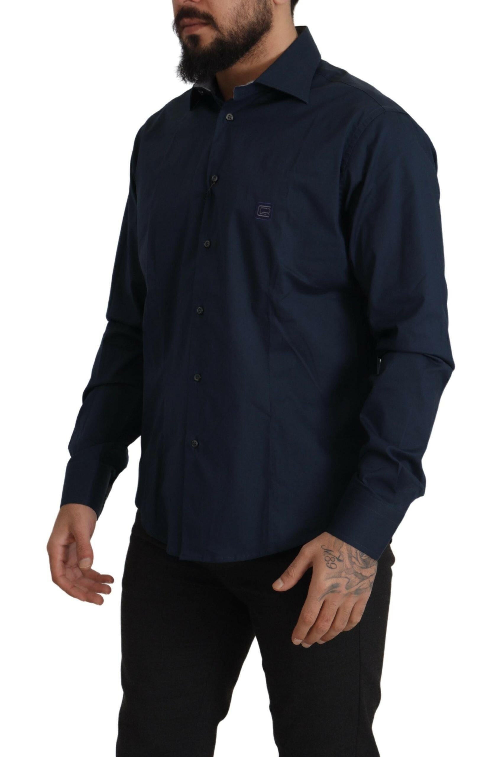 Roberto Cavalli Navy Blue Cotton Dress Formal Shirt -   -  Roberto Cavalli.