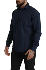 Roberto Cavalli Navy Blue Cotton Dress Formal Shirt -   -  Roberto Cavalli.