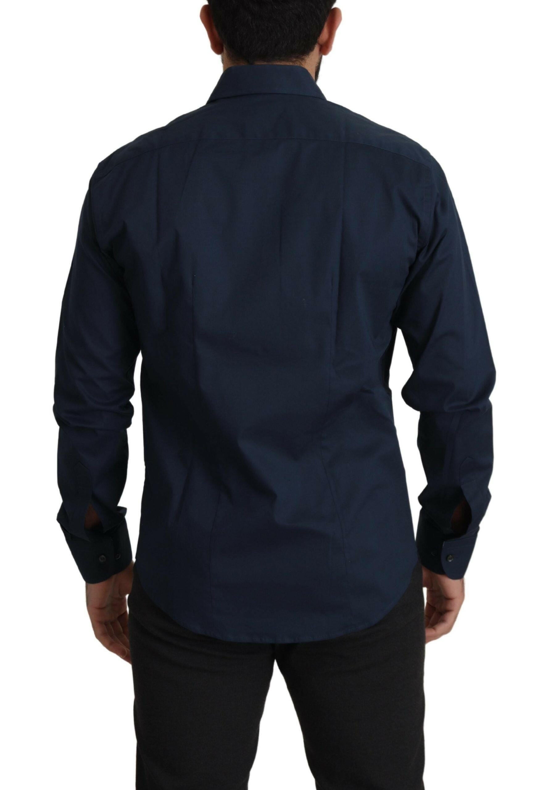 Roberto Cavalli Navy Blue Cotton Dress Formal Shirt -   -  Roberto Cavalli.