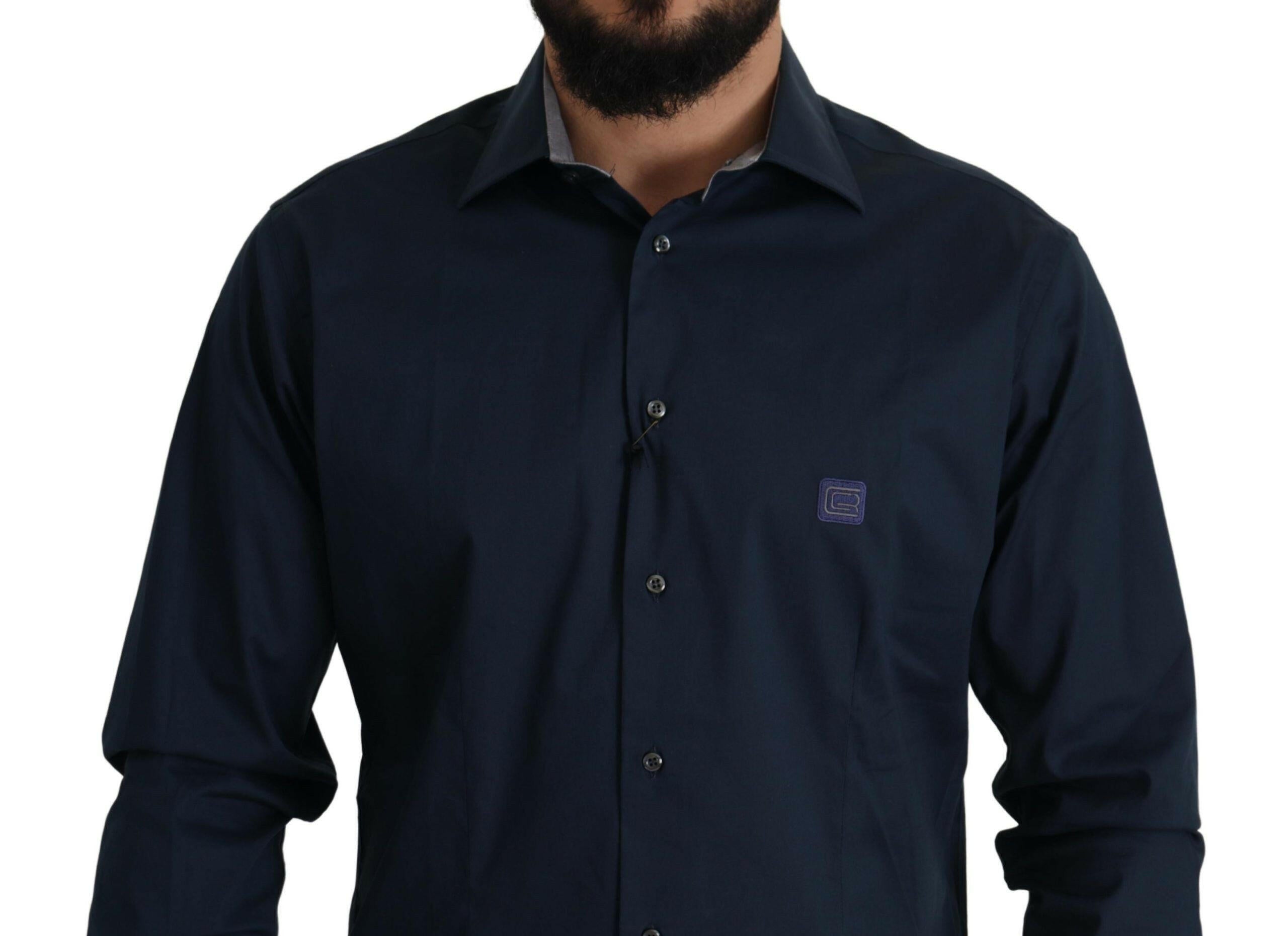 Roberto Cavalli Navy Blue Cotton Dress Formal Shirt -   -  Roberto Cavalli.