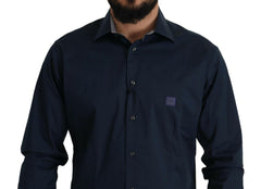 Roberto Cavalli Navy Blue Cotton Dress Formal Shirt -   -  Roberto Cavalli.