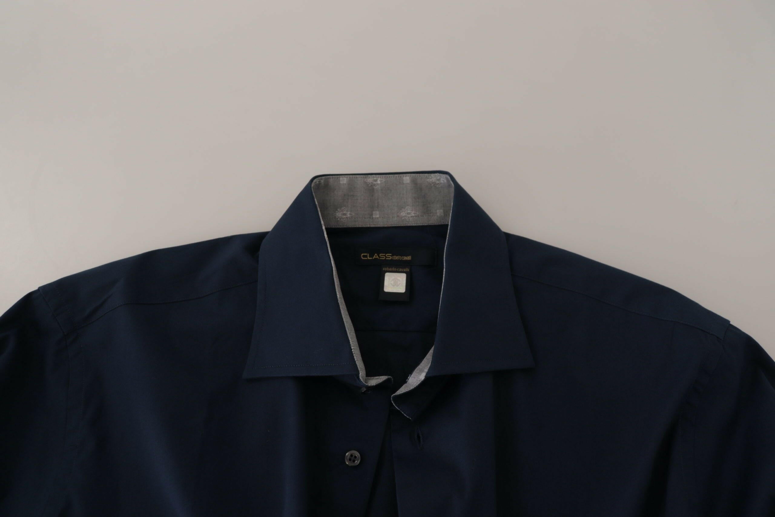Roberto Cavalli Navy Blue Cotton Dress Formal Shirt -   -  Roberto Cavalli.