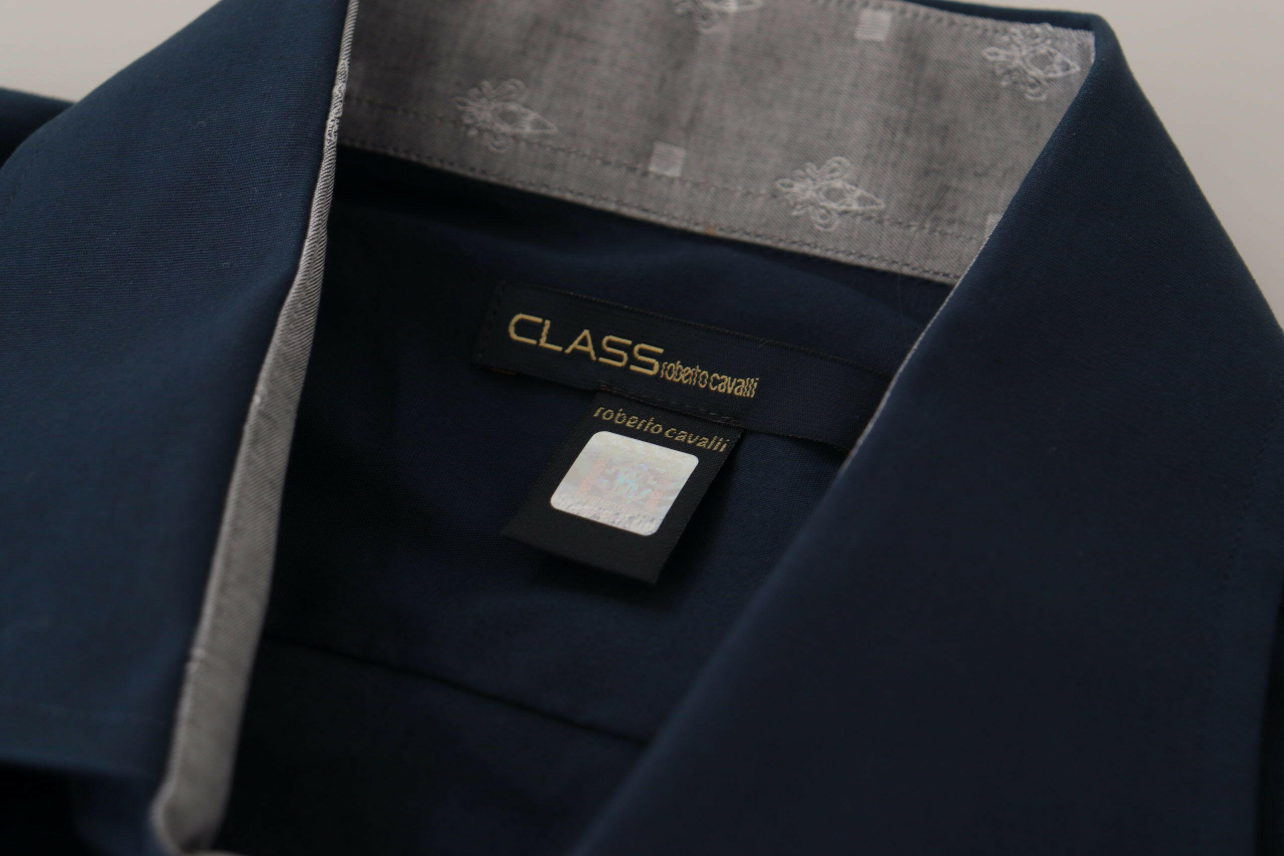 Roberto Cavalli Navy Blue Cotton Dress Formal Shirt -   -  Roberto Cavalli.