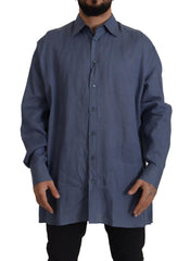 Dolce & Gabbana Dark Blue Linen Slim Fit Dress Formal Men Shirt -   -  Dolce & Gabbana.