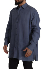 Dolce & Gabbana Dark Blue Linen Slim Fit Dress Formal Men Shirt -   -  Dolce & Gabbana.