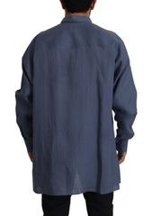 Dolce & Gabbana Dark Blue Linen Slim Fit Dress Formal Men Shirt -   -  Dolce & Gabbana.
