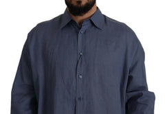 Dolce & Gabbana Dark Blue Linen Slim Fit Dress Formal Men Shirt -   -  Dolce & Gabbana.
