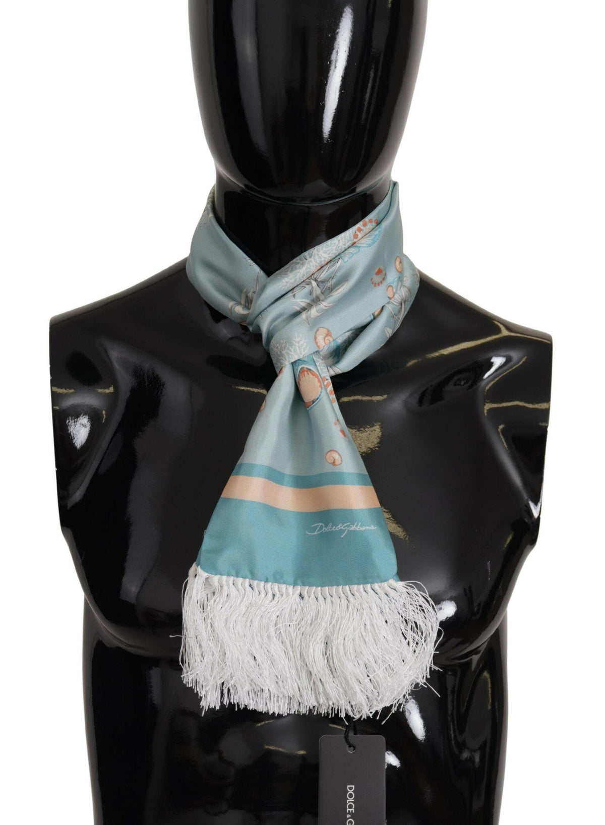 Dolce & Gabbana Blue Silk Shiny Shell-Print Neck Wrap Fringed Scarf -   -  Dolce & Gabbana.