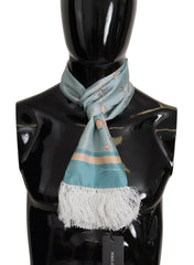 Dolce & Gabbana Blue Silk Shiny Shell-Print Neck Wrap Fringed Scarf -   -  Dolce & Gabbana.