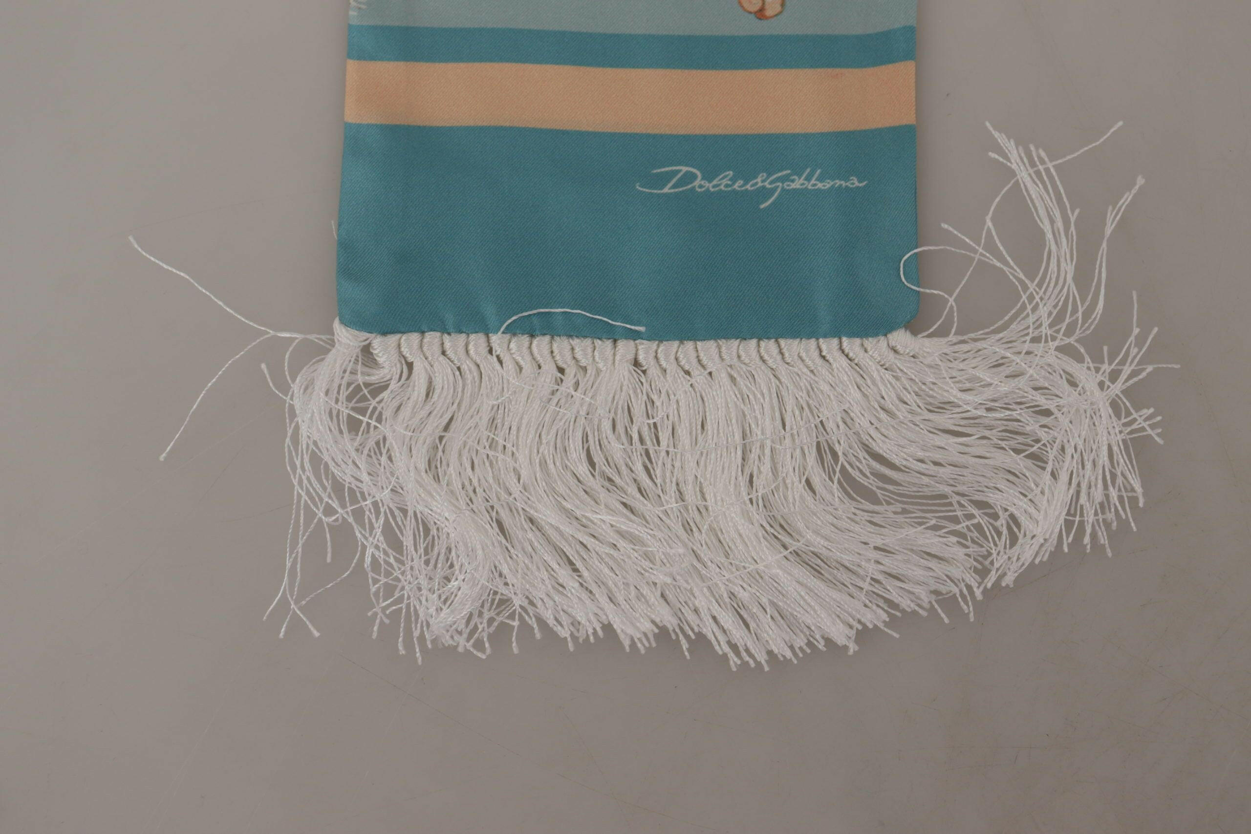 Dolce & Gabbana Blue Silk Shiny Shell-Print Neck Wrap Fringed Scarf -   -  Dolce & Gabbana.