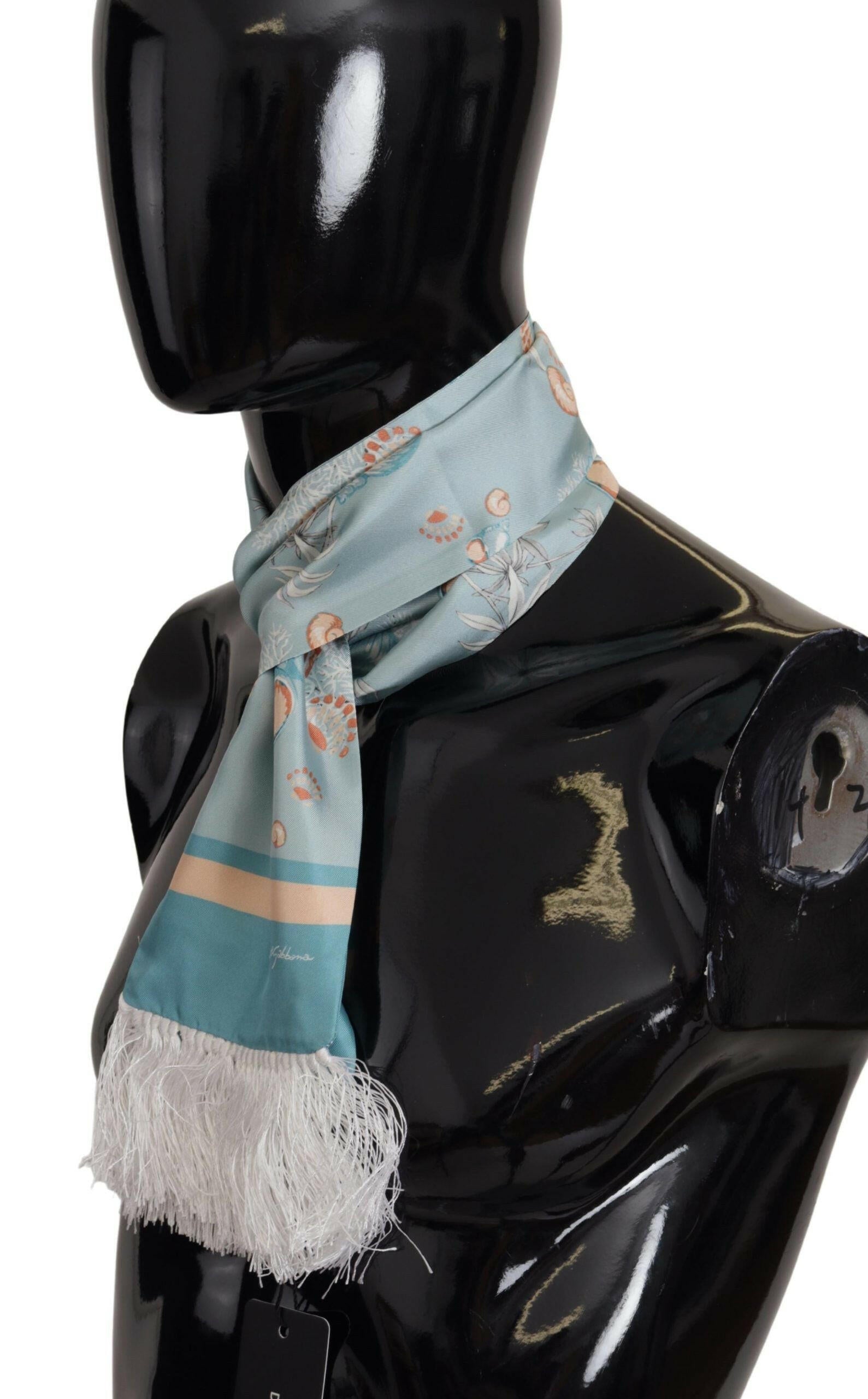 Dolce & Gabbana Blue Silk Shiny Shell-Print Neck Wrap Fringed Scarf -   -  Dolce & Gabbana.