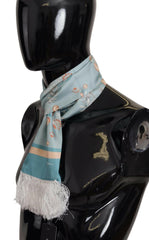 Dolce & Gabbana Blue Silk Shiny Shell-Print Neck Wrap Fringed Scarf -   -  Dolce & Gabbana.