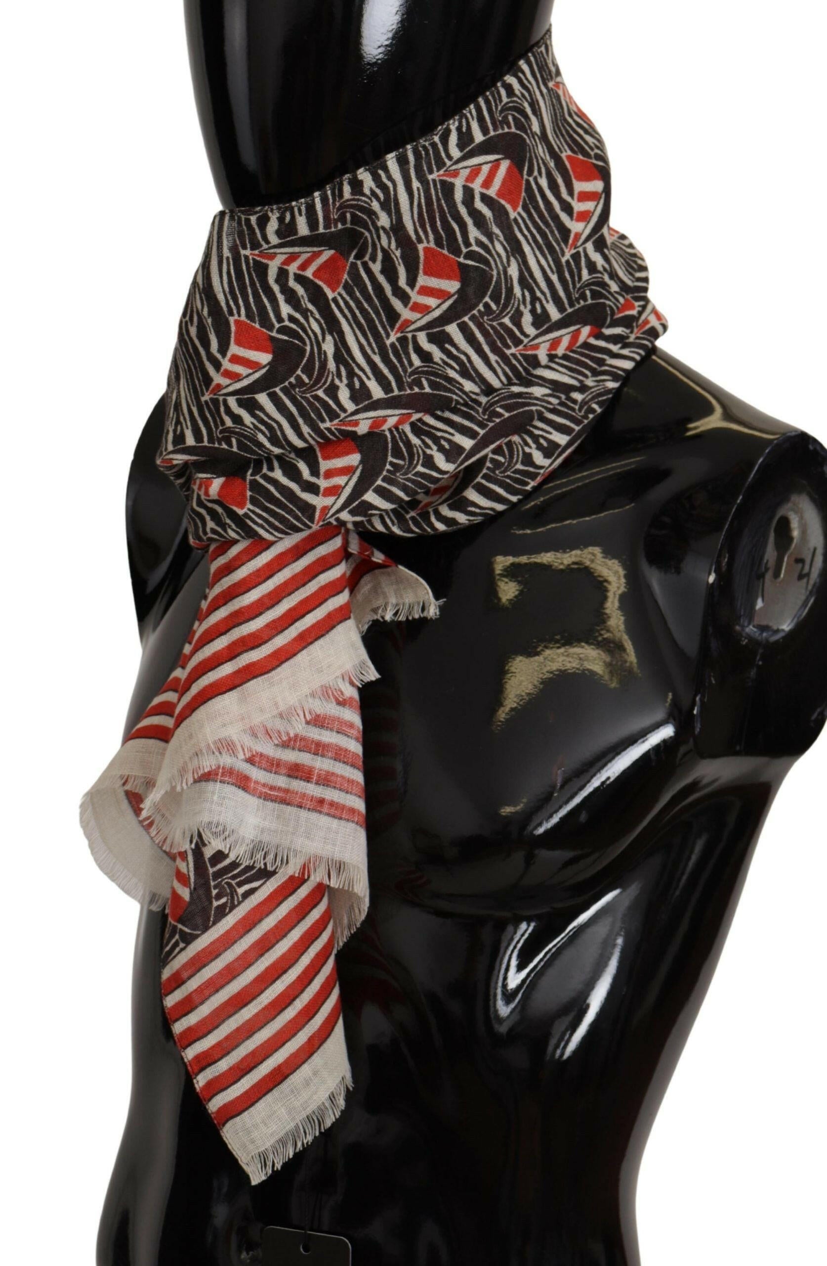 Dolce & Gabbana Black Red Linen Sailboat Stripe Print Shawl Scarf -   -  Dolce & Gabbana.
