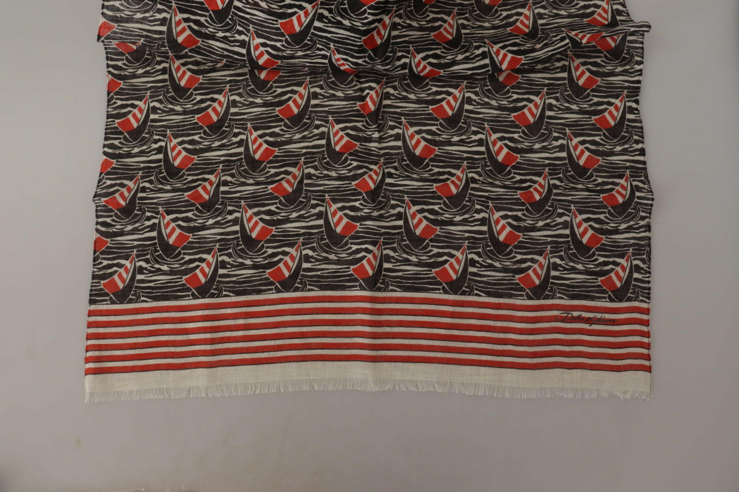 Dolce & Gabbana Black Red Linen Sailboat Stripe Print Shawl Scarf -   -  Dolce & Gabbana.