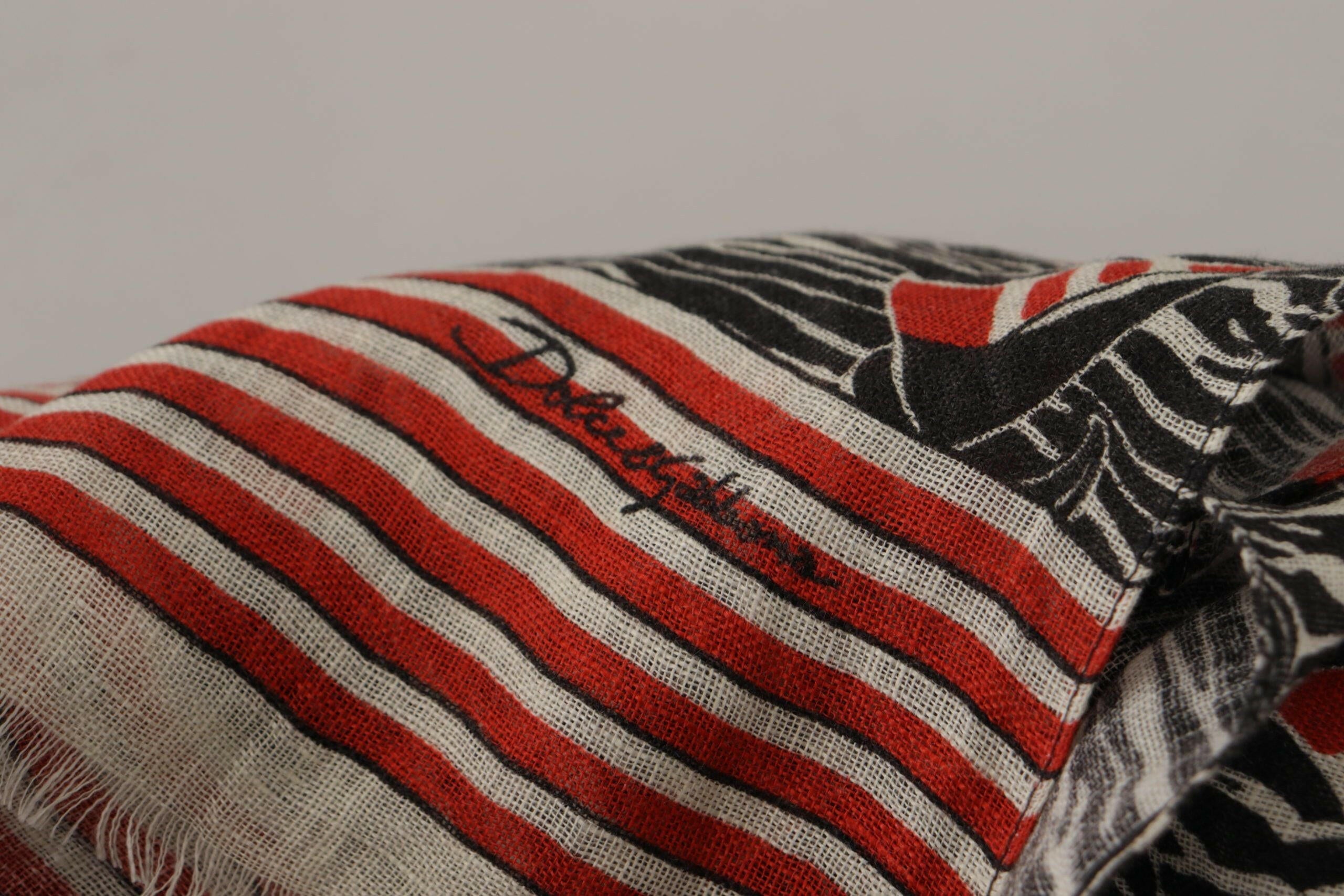 Dolce & Gabbana Black Red Linen Sailboat Stripe Print Shawl Scarf -   -  Dolce & Gabbana.